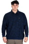 Mode XL Büyük Beden Erkek Polo Yaka Sweatshirt Baskılı Selanik U24440 İndigo thumbnail 1