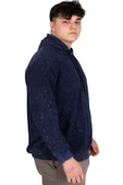Mode XL Büyük Beden Erkek Kapüşonlu Sweatshirt Asit Yıkama Interlok U24167 Lacivert thumbnail 2