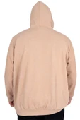 Mode XL Büyük Beden Erkek Kapüşonlu Sweatshirt Asit Yıkama Interlok U24167 Bej thumbnail 4