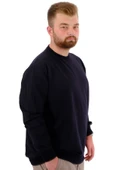 Mode XL Büyük Beden Erkek Bisiklet Yaka Basic Sweatshirt U24174 Lacivert thumbnail 3