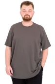 Mode XL Büyük Beden Erkek T-Shirt Bisiklet Yaka U25035 Haki thumbnail 1