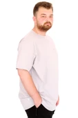 Mode XL Büyük Beden Erkek T-Shirt Bisiklet Yaka U25035 Gri thumbnail 3