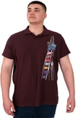 Mode XL Büyük Beden Erkek T-Shirt Polo Flag U25304 Mürdüm thumbnail 1