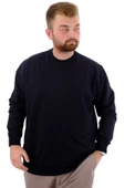 Mode XL Büyük Beden Erkek Bisiklet Yaka Basic Sweatshirt U24174 Lacivert thumbnail 1