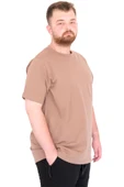 Mode XL Büyük Beden Erkek T-Shirt Bisiklet Yaka Basic U25162 Sütlü Kahve thumbnail 3