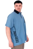 Mode XL Büyük Beden Erkek T-Shirt Polo Yaka REAL U25309 Mavi thumbnail 2