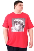 Mode XL Büyük Beden Erkek T-Shirt Bisiklet Yaka STATUE U25027 Kırmızı thumbnail 1