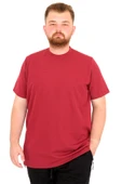 Mode XL Büyük Beden Erkek T-Shirt Bisiklet Yaka Dore U25034 Bordo thumbnail 1
