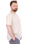 Mode XL Büyük Beden Erkek T-Shirt Bisiklet Yaka Compaes U25021 Bej thumbnail 3