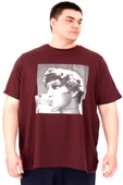 Mode XL Büyük Beden Erkek T-Shirt Bisiklet Yaka STATUE U25027 Mürdüm thumbnail 1
