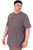 Mode XL Büyük Beden Erkek T-Shirt Bisiklet Yaka FREEDOM U25033 Füme thumbnail 4