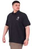 Mode XL Büyük Beden Erkek T-Shirt Polo Yaka Nakış Detaylı U25311 Lacivert thumbnail 4