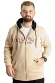 Mode XL Büyük Beden Erkek Kapüşonlu Sweatshirt New Port 23546 Bej thumbnail 1