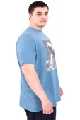Mode XL Büyük Beden Erkek T-Shirt Bisiklet Yaka STATUE U25027 Mavi thumbnail 3