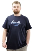 Mode XL Büyük Beden Erkek T-Shirt Bisiklet Yaka Baskılı FRESH U24059 Lacivert thumbnail 1