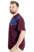 Mode XL Büyük Beden Erkek T-shirt Polo FRAGMENTED 23325 Mürdüm thumbnail 3