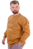 Mode XL Büyük Beden Erkek Sweatshirt 3 İplik Şardonlu Baskılı BELIEVE U24527 Camel thumbnail 2