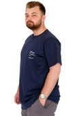Mode XL Büyük Beden Erkek T-Shirt Bisiklet Yaka Space U25018 İndigo thumbnail 2