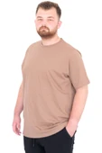 Mode XL Büyük Beden Erkek T-Shirt Bisiklet Yaka Basic U25162 Sütlü Kahve thumbnail 4