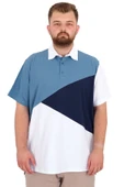 Mode XL Büyük Beden Erkek T-Shirt Polo Yaka Parçalı 25313 Mavi thumbnail 1