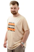 Mode XL Büyük Beden Erkek Tişört Baskılı Pamuklu Bisiklet Yaka MILD U24080 Bej thumbnail 1
