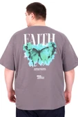 Mode XL Büyük Beden Erkek T-Shirt Bisiklet Yaka FAITH U25030 Füme thumbnail 2