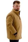 Mode XL Erkek Büyük Beden Dik Yaka Ribanalı Kol Fermuarlı Mont U24611 Kahverengi thumbnail 3