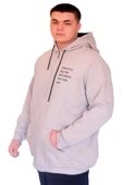 Mode XL Büyük Beden Erkek Kapüşonlu Sweatshirt Fermuarlı 3 İp BRONX U24560 Gri thumbnail 2