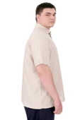 Mode XL Büyük Beden Erkek T-Shirt Pike Polo Yaka U25305 Bej thumbnail 3