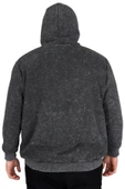 Mode XL Büyük Beden Erkek Kapüşonlu Sweatshirt Asit Yıkama Interlok U24167 Gri - 4
