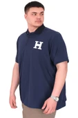 Mode XL Büyük Beden Erkek T-Shirt Polo Yaka H BROUDED U25312 İndigo thumbnail 4