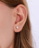 Beyaz Taşlı Kalp Desenli Gümüş Küpe - Gold Renk - 1