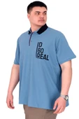 Mode XL Büyük Beden Erkek T-Shirt Polo Yaka REAL U25309 Mavi thumbnail 4