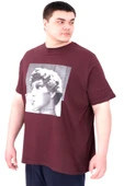 Mode XL Büyük Beden Erkek T-Shirt Bisiklet Yaka STATUE U25027 Mürdüm thumbnail 4