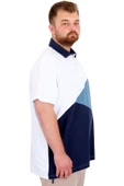 Mode XL Büyük Beden Erkek T-Shirt Polo Yaka Parçalı 25313 Beyaz thumbnail 3