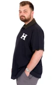 Mode XL Büyük Beden Erkek T-Shirt Polo Yaka H BROUDED U25312 Lacivert thumbnail 2