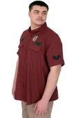Mode XL Büyük Beden Erkek Gömlek Çift Kapaklı Gabardin U25601B Bordo thumbnail 4