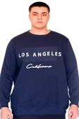 Mode XL Büyük Beden Erkek Sweatshirt Bisiklet Yaka LOS ANGELES U24561 İndigo thumbnail 1