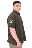Mode XL Büyük Beden Erkek T-Shirt Polo Yaka Nakış Detaylı U25311 Haki thumbnail 2