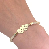 14 Ayar Altın Plakalı Harfe Özel Gülüş ve Hüzün Maskeli Hasır Kordonlu Hediye Bileklik-681 thumbnail 3