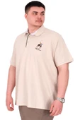Mode XL Büyük Beden Erkek T-Shirt Polo Yaka Nakış Detaylı U25311 Bej thumbnail 4