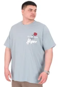 Mode XL Büyük Beden Erkek T-Shirt Bisiklet Yaka ROSE U25032 Mavi thumbnail 4