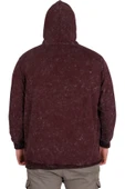 Mode XL Büyük Beden Erkek Kapüşonlu Sweatshirt Asit Yıkama Interlok U24167 Mürdüm - 4