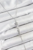 pilelistore Pirinç Zirkon Taşlı Sıralı Yıldız Figürlü Y Model Gümüş Renk Kadın Kolye - TJ-BKO10313 - 1