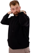 Mode XL Büyük Beden Erkek Basic Sweatshirt Kapüşonlu Kanguru Cep U24166 Siyah thumbnail 2