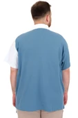 Mode XL Büyük Beden Erkek T-Shirt Polo Yaka Parçalı 25313 Mavi thumbnail 4