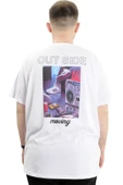 Mode XL Battal Beden Erkek Tişört Bisiklet Yaka Baskılı OUT SIDE U24041 Beyaz thumbnail 4