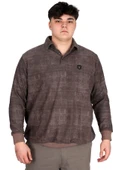 Mode XL Büyük Beden Erkek Polo Yaka Sweatshirt Baskılı Selanik U24440 Kahverengi - 1
