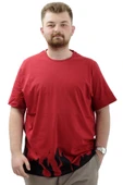 Mode XL Büyük Beden Erkek Baskılı Tişört Bisiklet Yaka Pamuklu FLAME U24082 Bordo thumbnail 1