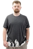 Mode XL Büyük Beden Erkek Baskılı Tişört Bisiklet Yaka Pamuklu FLAME U24082 Antramelanj thumbnail 1